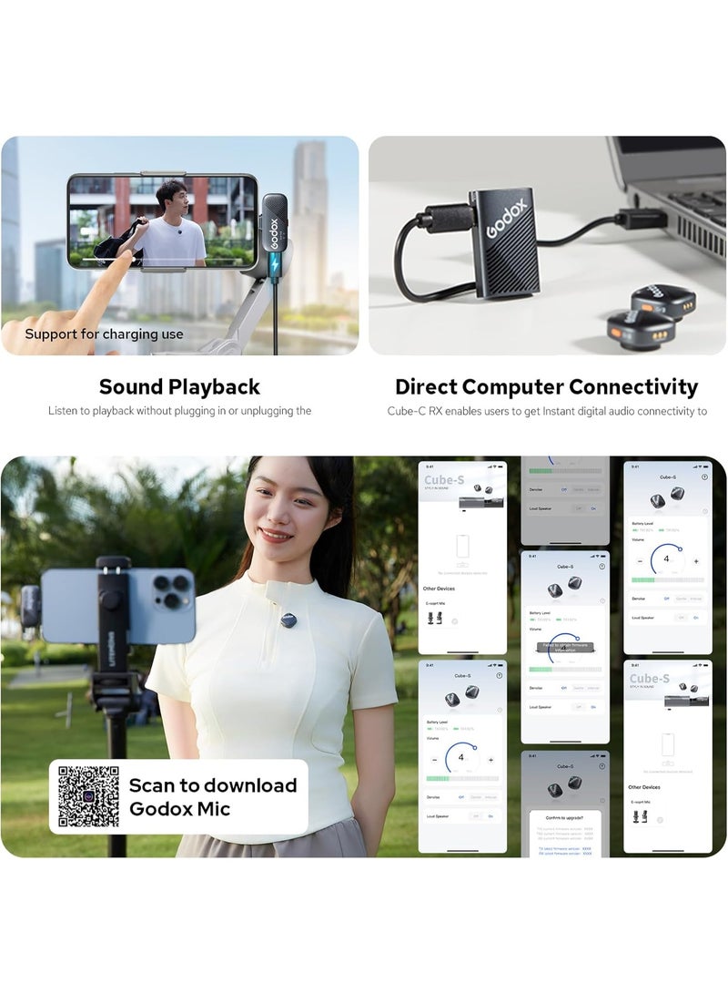 Godox Cube C Combo Kit Wireless Microphone for Camera, Smartphone & iPhone, Noise Cancellation, 48kHz/24-Bit Hi-Fi Audio, 300m Range, 40-Hour Battery Life - Image 5